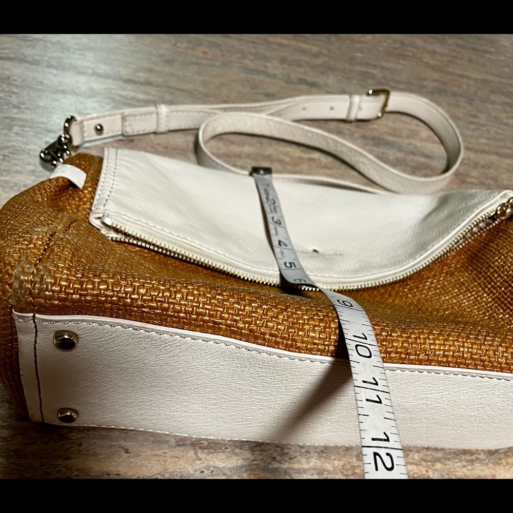 Kate Spade ♠️ white leather and burlap shoulder bag - Picture 11 of 16